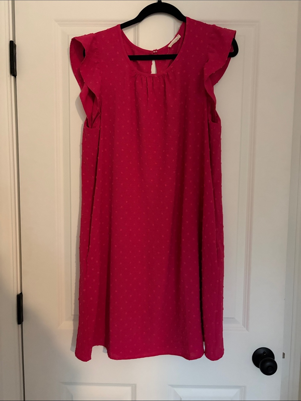 Girls' Flutter Sleeve Casual Dress in Hot Pink